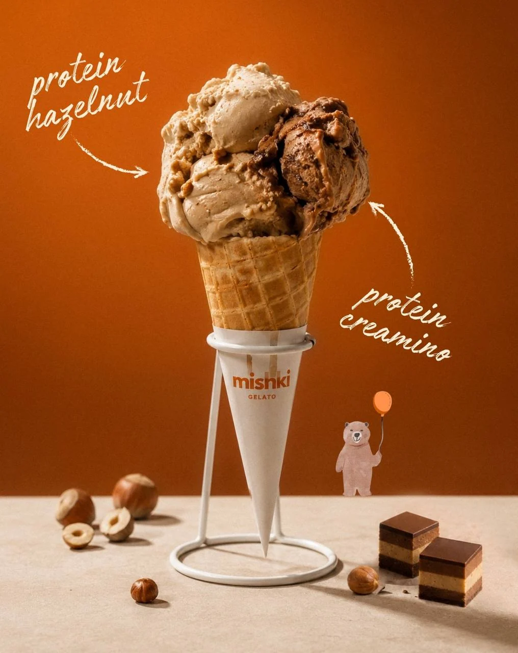 Double-scoop cone: Protein Hazelnut and Protein Cremino